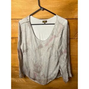 Amanti Made in Italy Silk Blend Floral Print Long Sleeve Top Large Deep Boat Nec